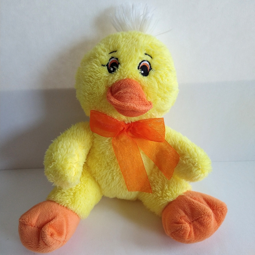 *SOLD* Dan Dee Yellow Sitting Chick Duck with Orange Bow 7"
